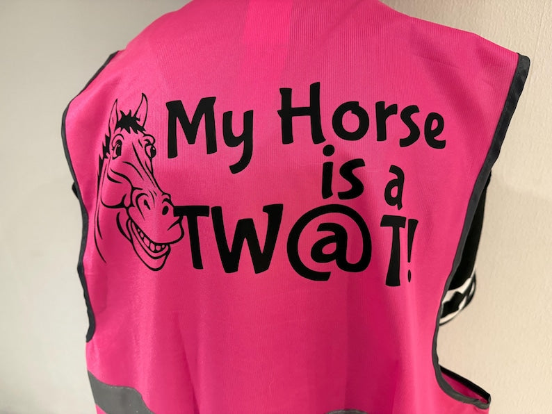 Funny Hi-Vis Riding Vest, My Horse Slogan, Adult Equestrian Novelty Gift — photograph 3