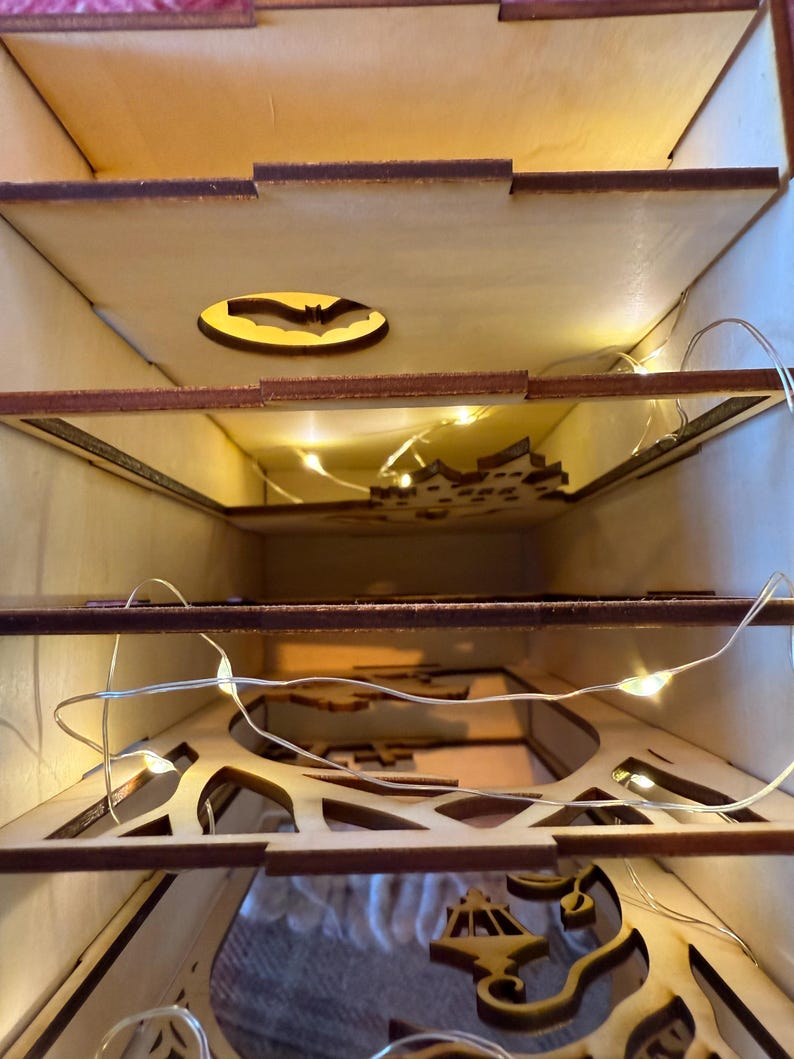 Dracula DIY Book Nook Kit, Simple Wooden Gothic Bookshelf Insert with LED Lights — photograph 7