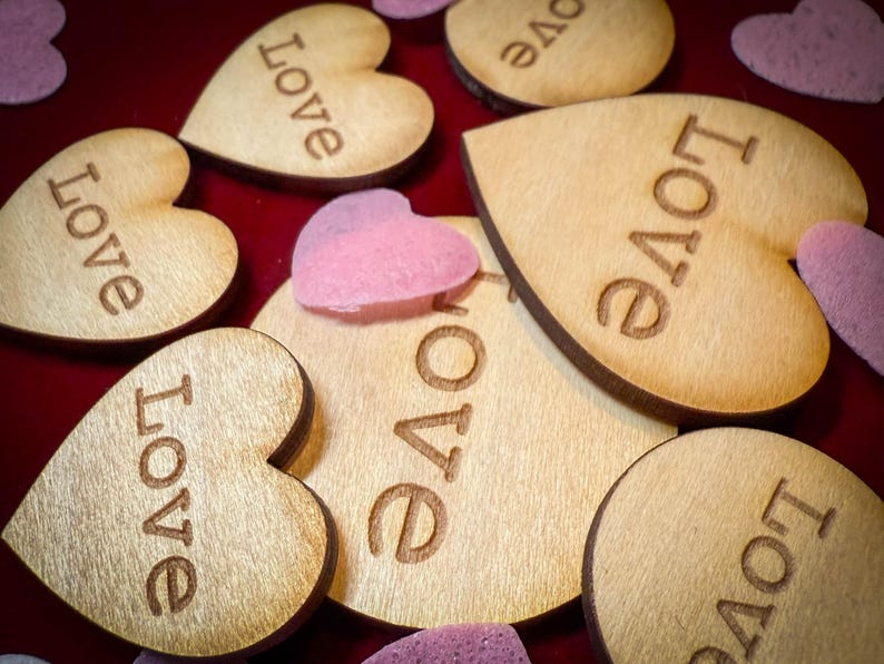 Personalised Wooden Heart or Circle Tags, Engraved Wedding Favours and Gift Charms