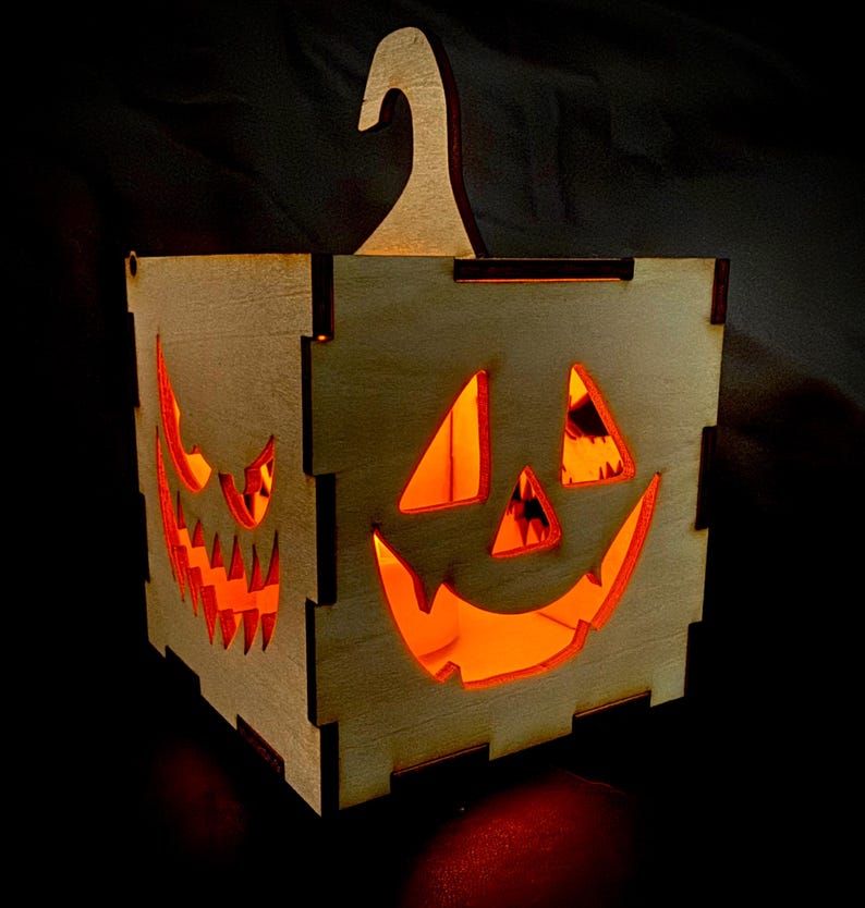 DIY Wooden Pumpkin Lantern Kit, Halloween Jack-o-Lantern with LED Candle — photograph 3