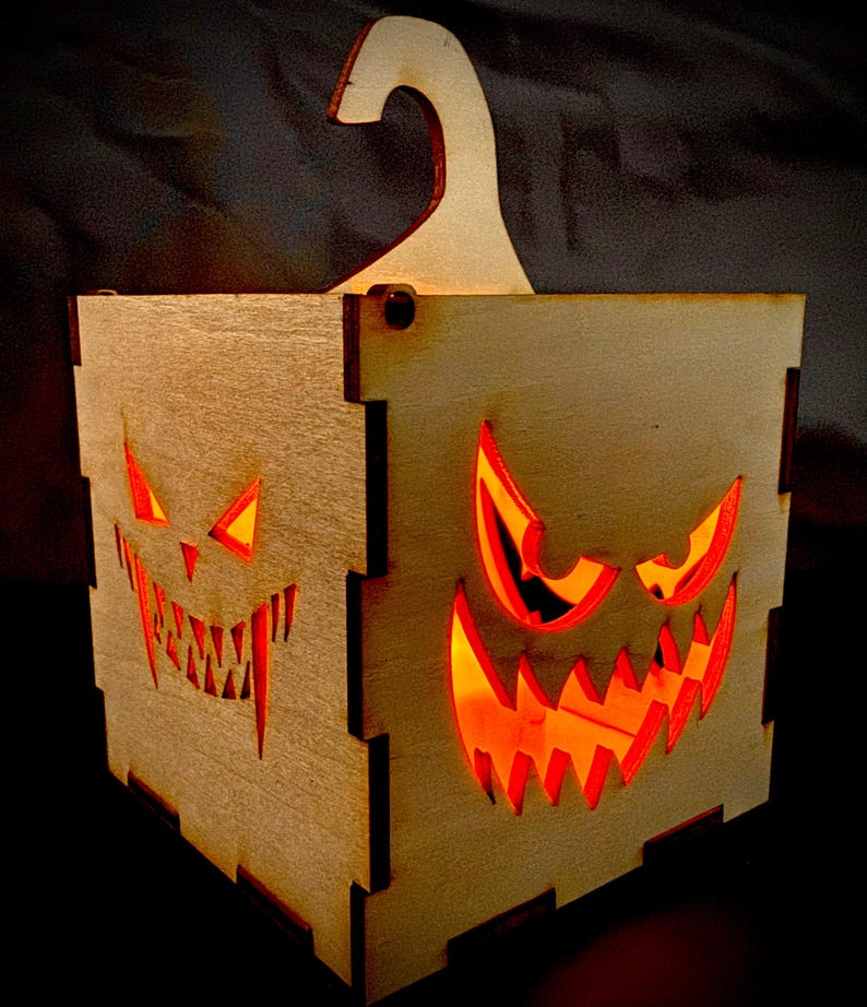 DIY Wooden Pumpkin Lantern Kit, Halloween Jack-o-Lantern with LED Candle — photograph 4