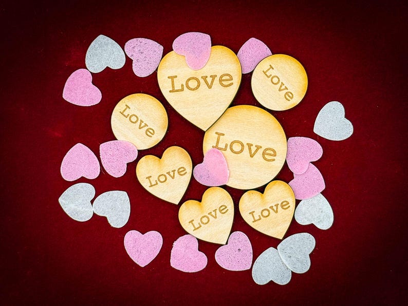 Personalised Wooden Heart or Circle Tags, Engraved Wedding Favours and Gift Charms — photograph 2