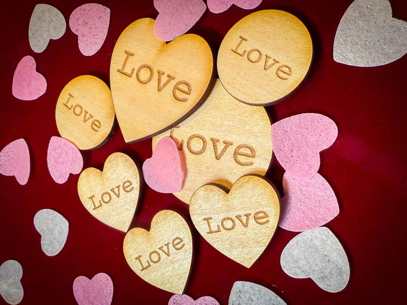 Personalised Wooden Heart or Circle Tags, Engraved Wedding Favours and Gift Charms — photograph 3