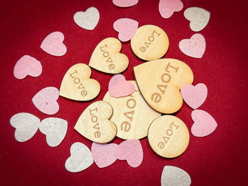Personalised Wooden Heart or Circle Tags, Engraved Wedding Favours and Gift Charms — photograph 4