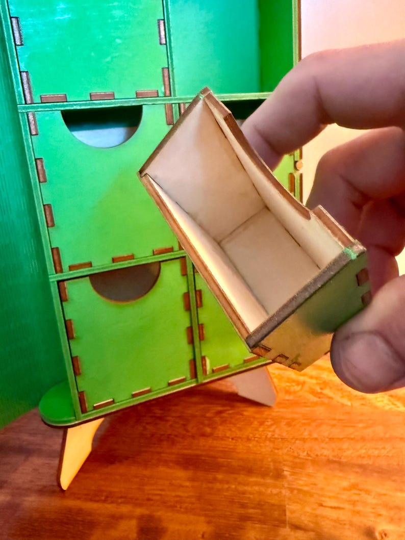 Frankenstein Book-Shaped Keepsake Box, Six Drawers, Hand-Painted Green Wood — photograph 5