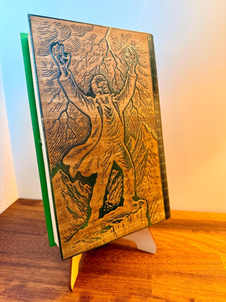 Frankenstein Book-Shaped Keepsake Box, Six Drawers, Hand-Painted Green Wood — photograph 3