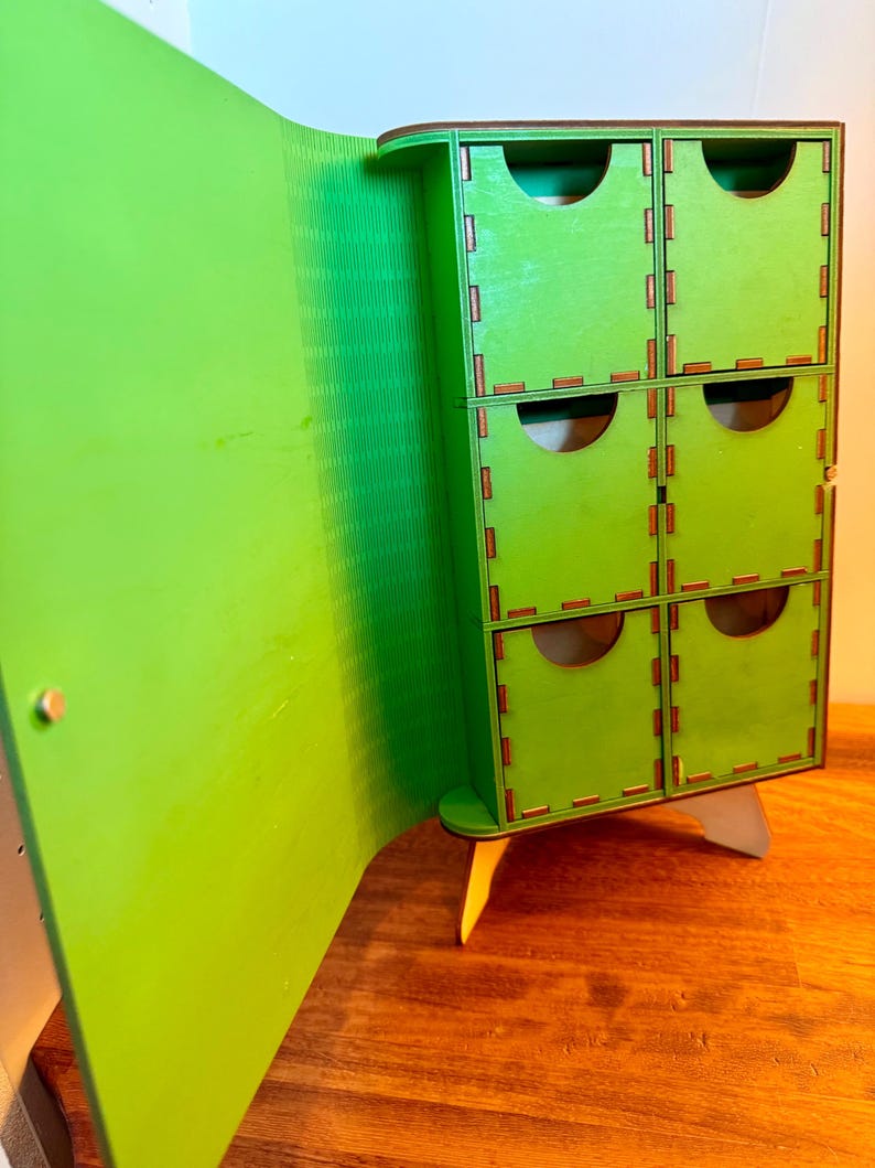 Frankenstein Book-Shaped Keepsake Box, Six Drawers, Hand-Painted Green Wood — photograph 4