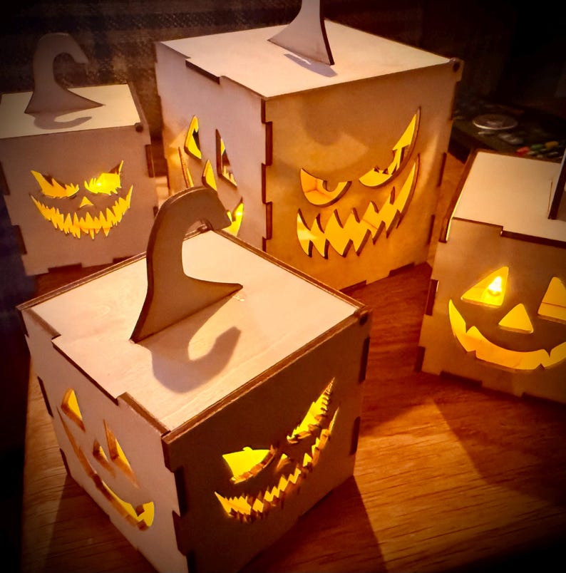 DIY Wooden Pumpkin Lantern Kit, Halloween Jack-o-Lantern with LED Candle — photograph 2