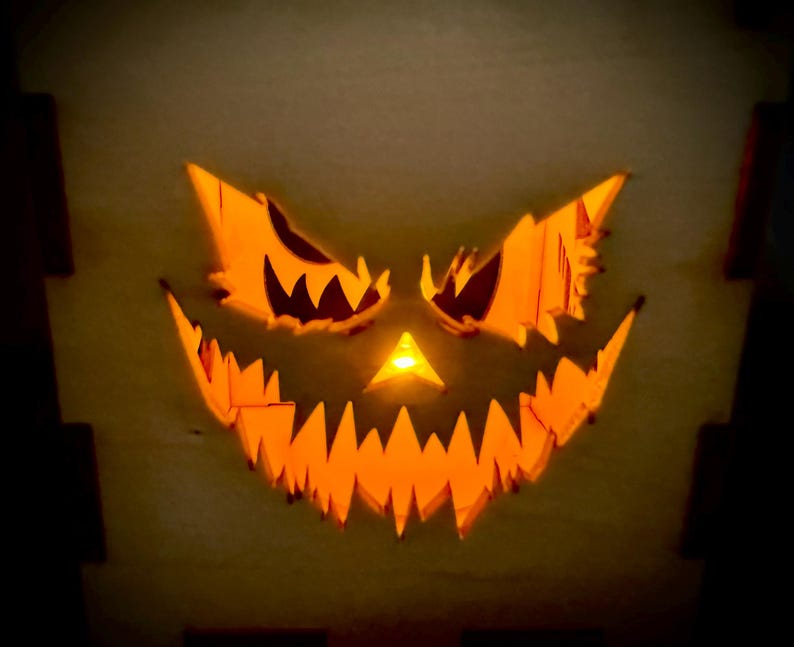 DIY Wooden Pumpkin Lantern Kit, Halloween Jack-o-Lantern with LED Candle — photograph 5