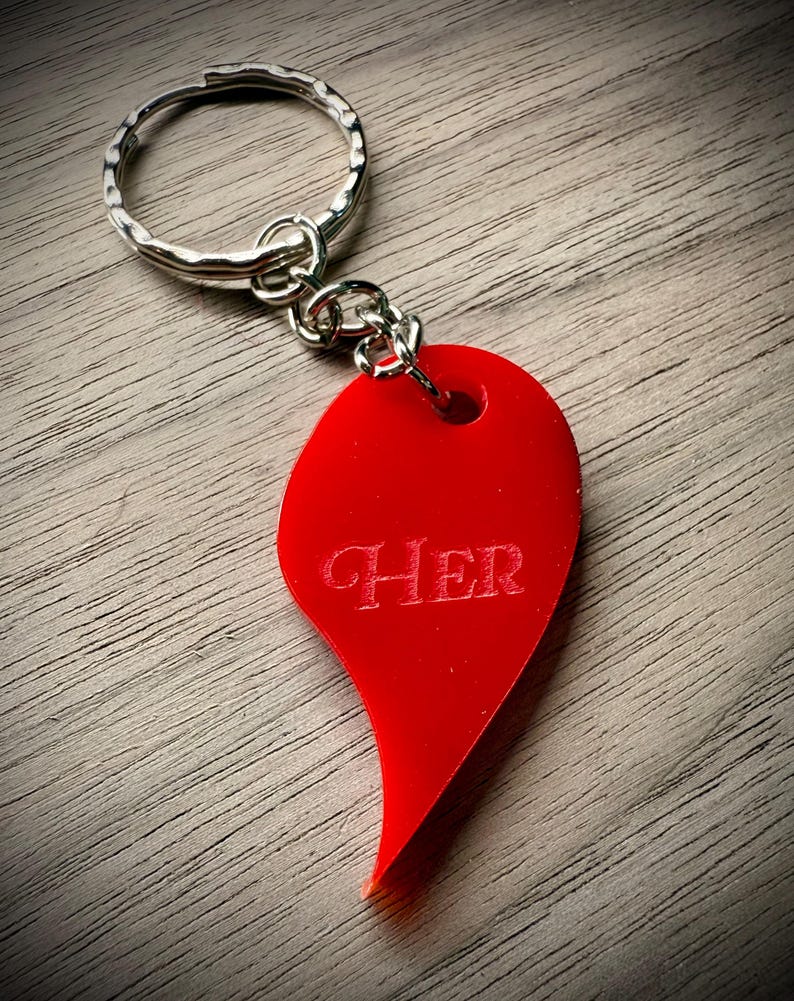 Personalised Split Heart Keyring Pair, Engraved Acrylic Gift for Couples or Friends — photograph 5