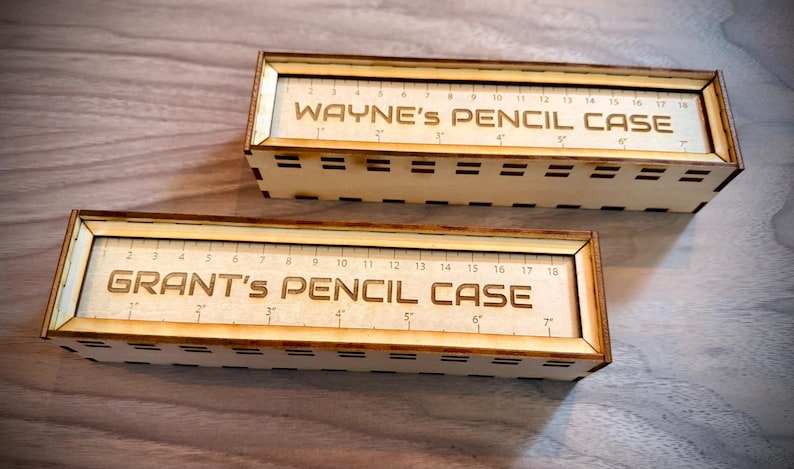 Personalised Wooden Pencil Case with Ruler Lid, Engraved Stationery Gift — photograph 2