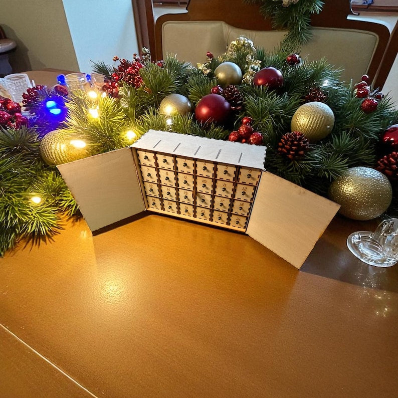 Personalised Wooden Advent Calendar, 24 Drawers, Fully Assembled Christmas Countdown