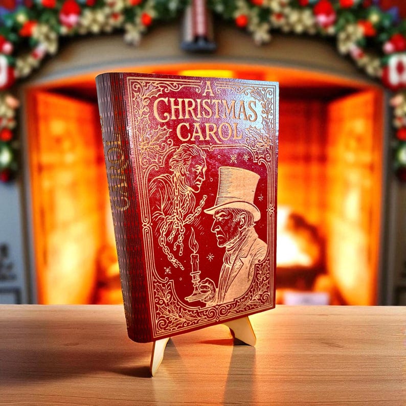 A Christmas Carol Book-Shaped Keepsake Box, Engraved Wood with Green Velvet Lining