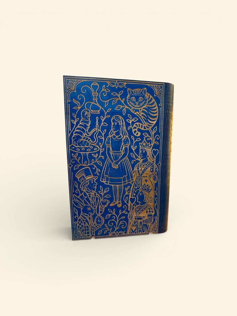 Alice in Wonderland Book-Shaped Keepsake Box, Personalised Wooden Literary Gift — photograph 2