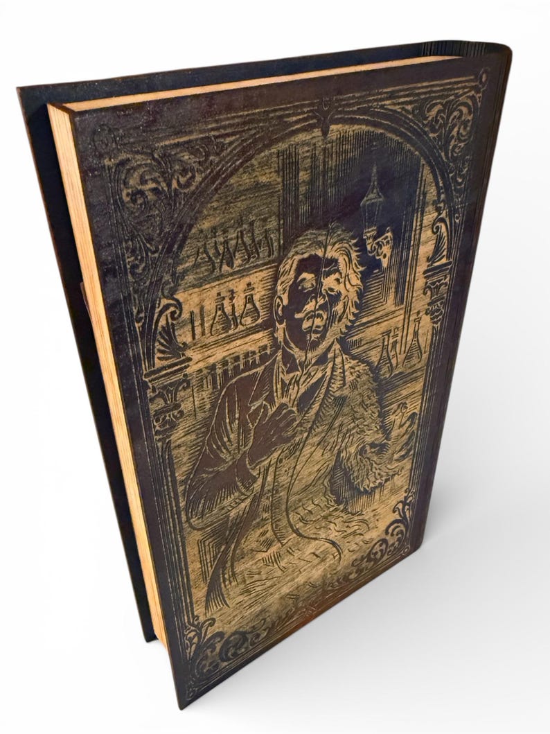 Jekyll and Hyde Book-Shaped Keepsake Box, Personalised Wooden Literary Gift — photograph 2