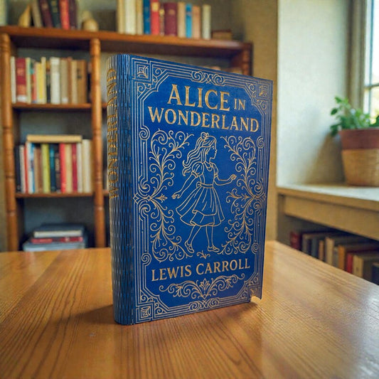 Alice in Wonderland Book-Shaped Keepsake Box, Personalised Wooden Literary Gift — photograph 1