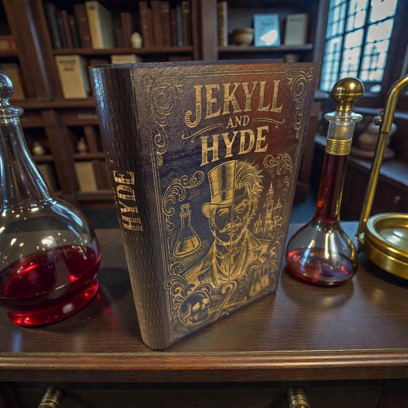 Jekyll and Hyde Book-Shaped Keepsake Box, Personalised Wooden Literary Gift — photograph 1