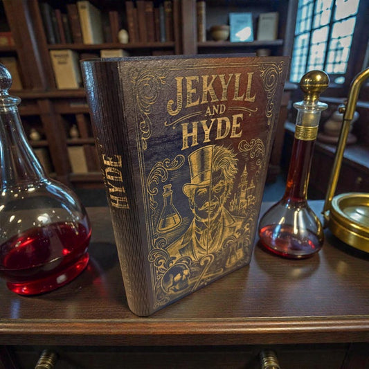Jekyll and Hyde Book-Shaped Keepsake Box, Personalised Wooden Literary Gift — photograph 1